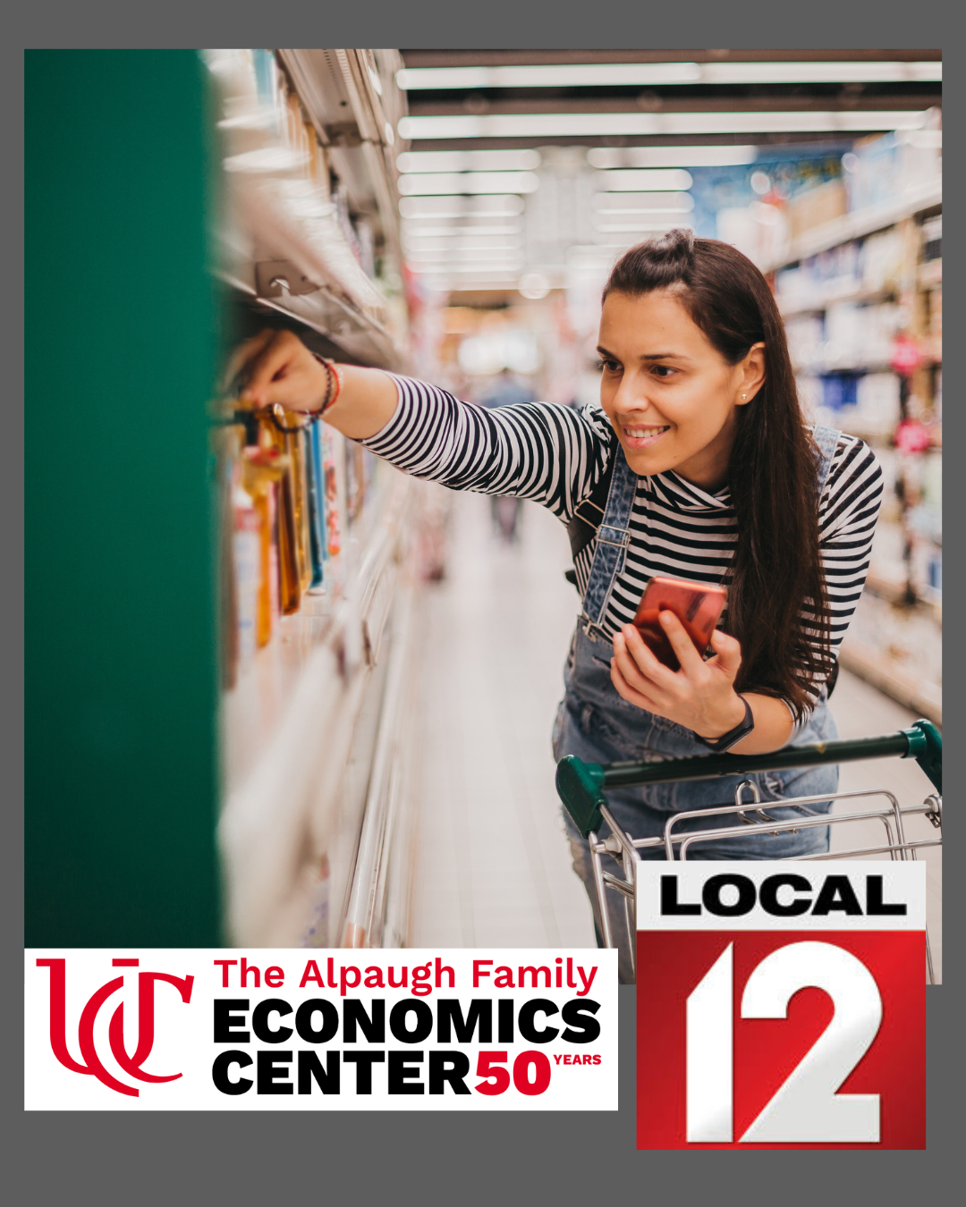 A woman checking prices on cereal boxes.